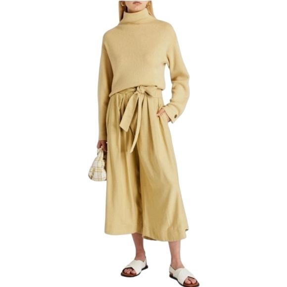 VINCE. Belted Palazzo Cullotes, Size 8, Beige, NWT - Picture 1 of 14